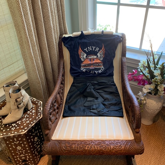 HOST PIC FREE PEOPLE LAMB LEATHER CASCADING RUFFLED FRONT BLACK MINISKIRT SIZE 4 - Picture 9 of 16